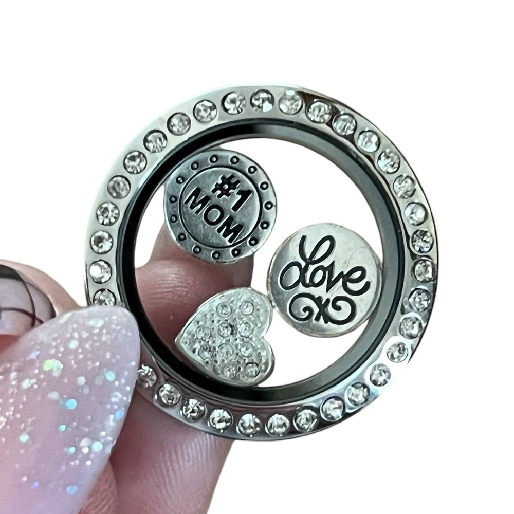 Sterling Silver #1 Mom CZ Floating Clear Charm Locket bracelet 7.5”